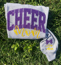 Cheer Mom Embroidered Varsity Shirt with Personalized Name & Glitter Bow Applique